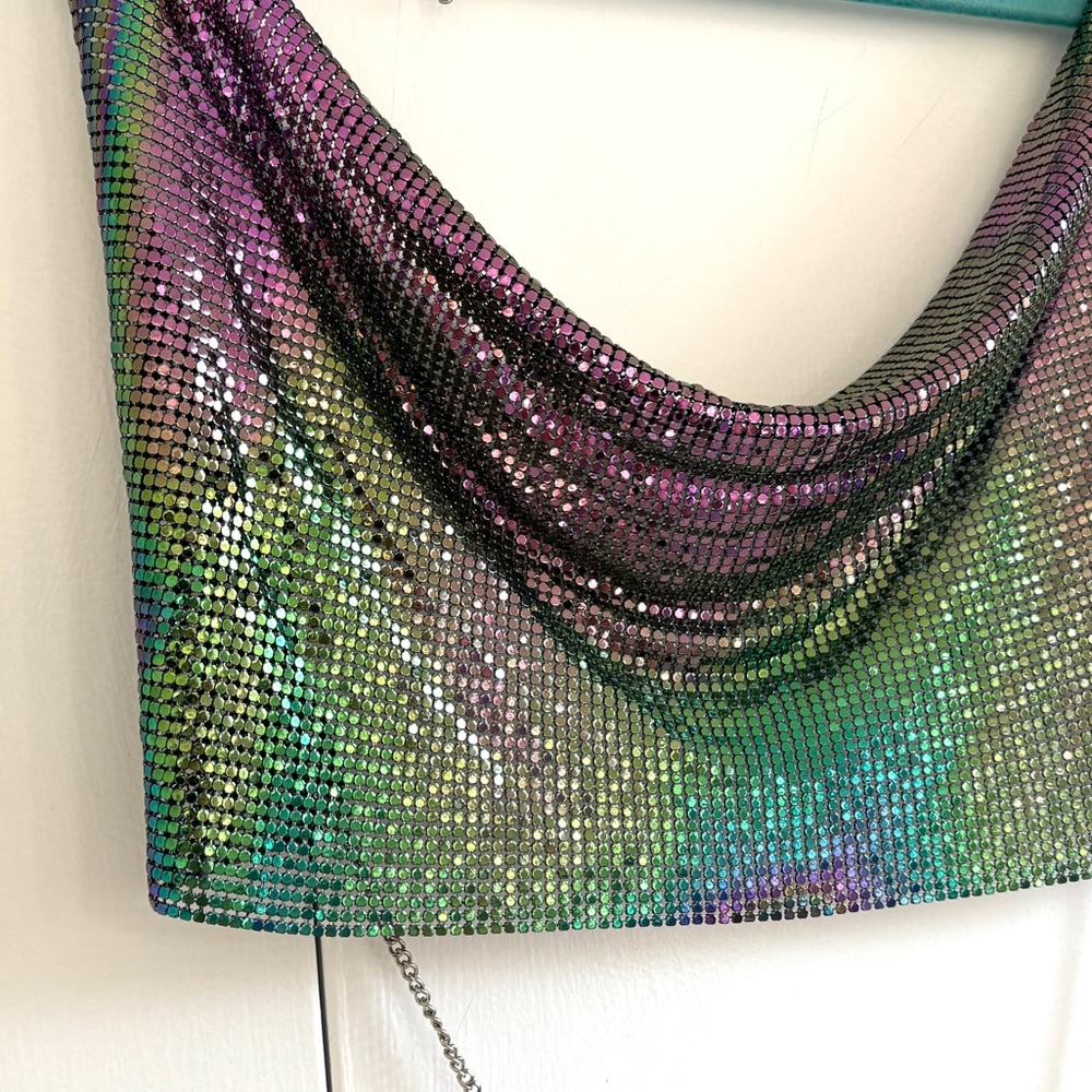 Rainbow Multicolor Chainmail Cowl Neck Crop Top Size Small - Picture 4 of 13